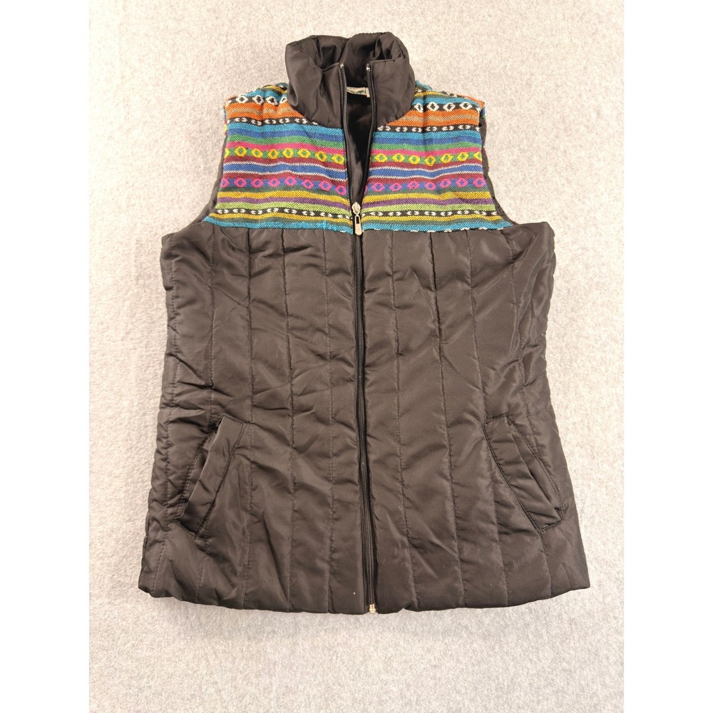 Mountain Lake Womens Brown Quilted Puffer Vest Southwestern Yoke Size S